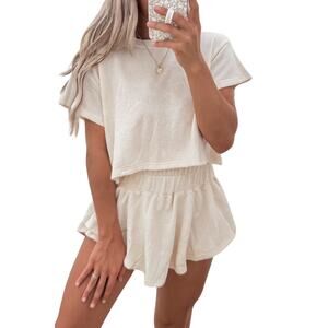 Tan Cropped Tee and Ruffle High Waist Skort Set Size Large NIP